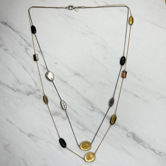 Chico's Double Strand Mixed Metal Station Statement Necklace ✨ - Picture 2 of 10
